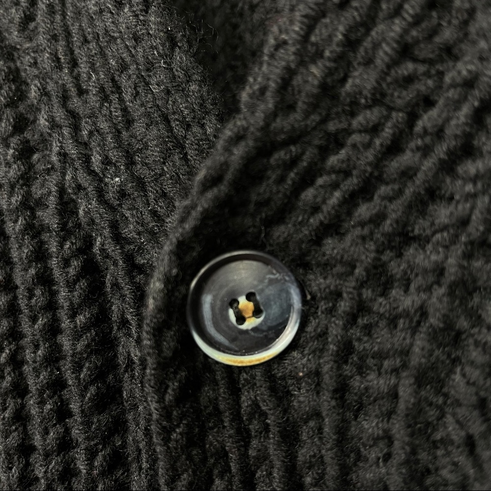 ROMEO GIGLI Wool Black Chunky Knit Slouchy Shawl Collar Cardigan Sweater XL - Picture 6 of 7